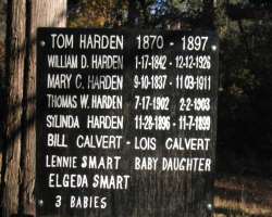 It is the small family cemetery that contained 14 marked graves of Harden family members from the 1892s to the 1960s It is the small family cemetery that contained 14 marked graves of Harden family members from the 1892s to the 1960s.
